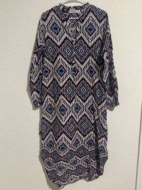 One Season Australia Long Cotton Maxi Dress - Size M - Ikat Pattern
